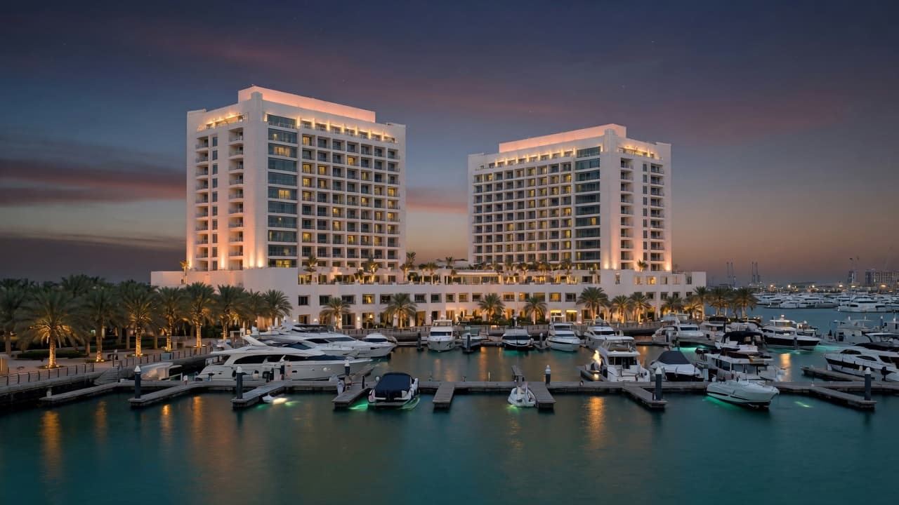 InterContinental Abu Dhabi marina towers at dusk F1 Abu Dhabi 2026