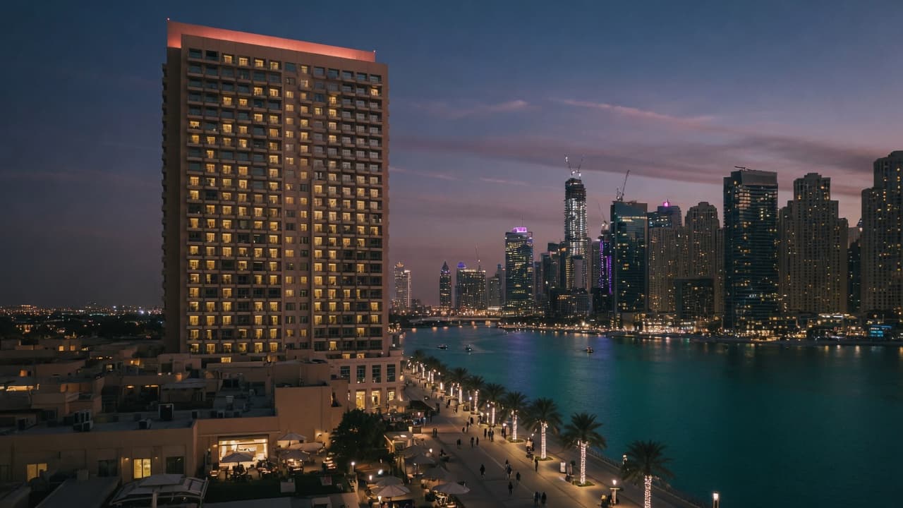 Ramada Hotel Dubai JBR high-rise at dusk F1 Abu Dhabi 2026