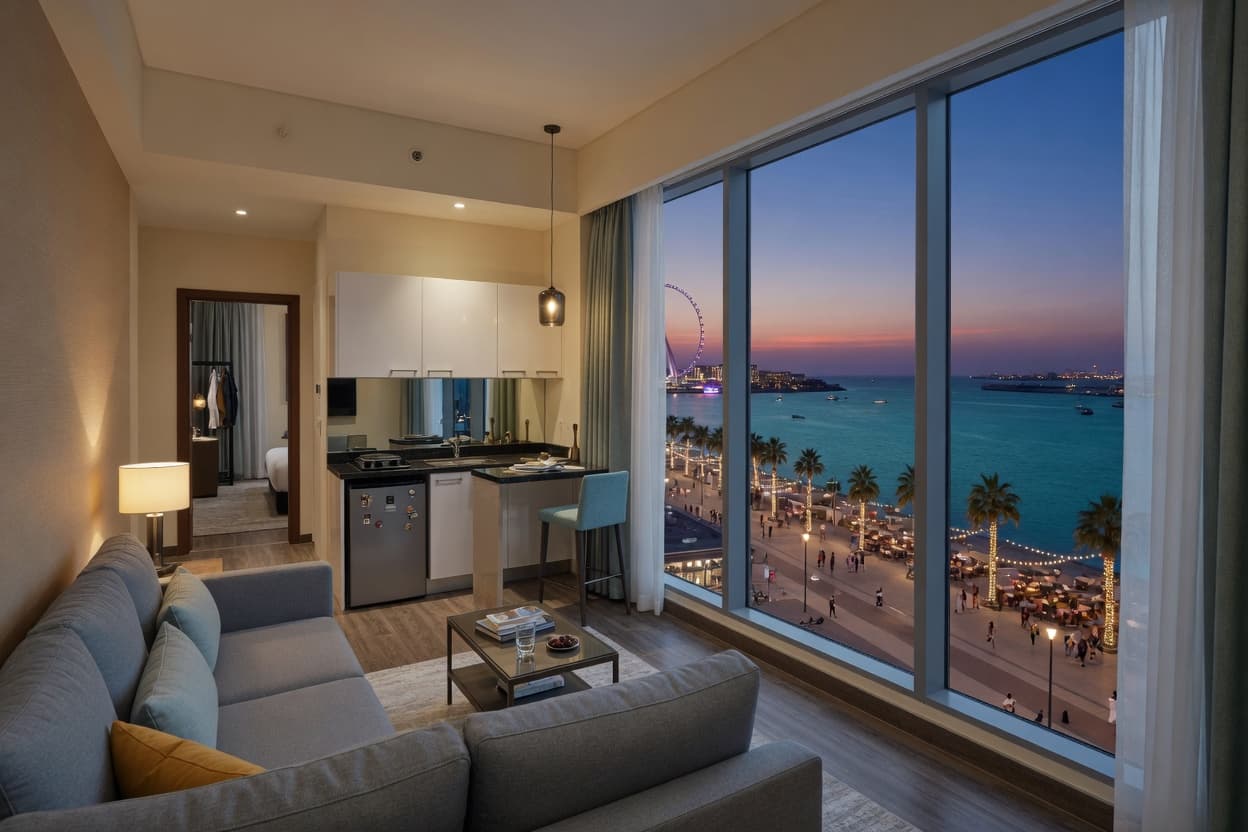 Ramada JBR Dubai apartment living room F1 Abu Dhabi 2026