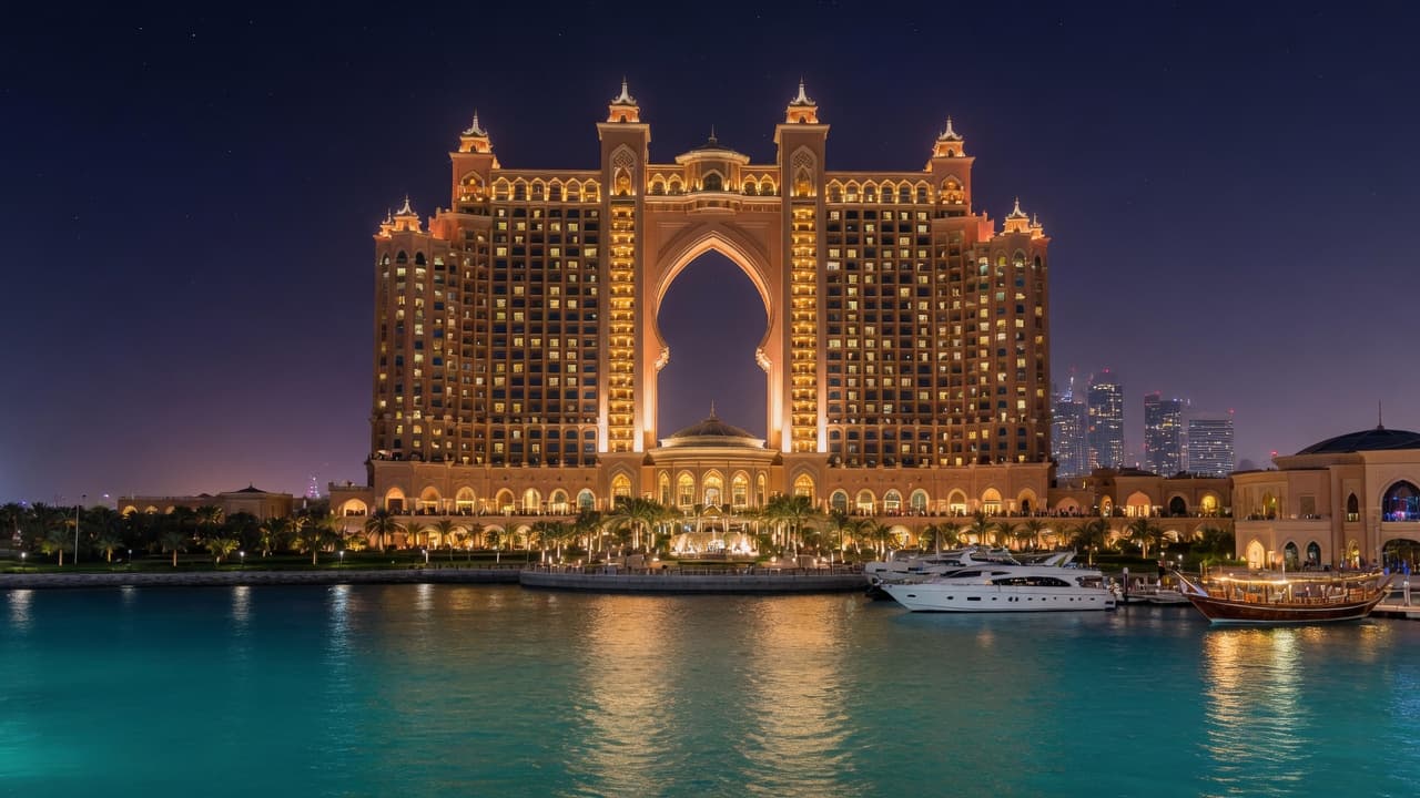 Rixos Marina Abu Dhabi arched hotel at night F1 Abu Dhabi 2026